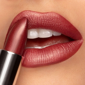 Ritzy Cr??me | A Warm Earthy Red with Gold Shimmer Lipstick